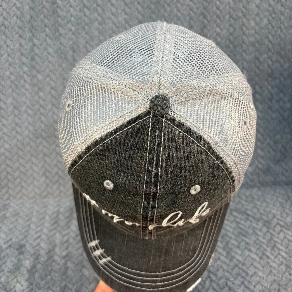 Unbranded #Momlife Snapback OS Washed Black Denim Grey Mesh Trucker Hat
